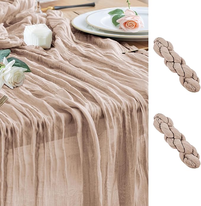 Wokceer Cheesecloth Table Runner 2Pack 10FT Nude Pink Boho Gauze Cheese Cloth Table Runner for Party Long Rustic Sheer Table Runners for Baby Bridal Shower Wedding Easter Table Decor