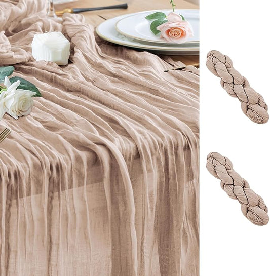 Wokceer Cheesecloth Table Runner 2Pack 10FT Nude Pink Boho Gauze Cheese Cloth Table Runner for Party Long Rustic Sheer Table Runners for Baby Bridal Shower Wedding Easter Table Decor