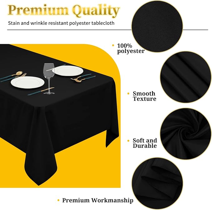 12 Pack Black Tablecloths for Rectangle Tables Stain and Wrinkle Resistant Washable Polyester Tablecloth 60 x 102 Inch Table Cloth Rectangle Table 6 Foot Rectangle Table Cloth for Wedding Party