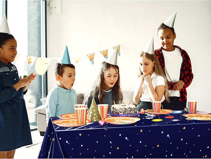 Oudain 6 Pcs Space Tablecloth Decorations Plastic Galaxy Table Cloth Space Theme Birthday Party Supplies for Boy Spaceship Planet Astronaut Rockets Disposable Table Covers, 54 x 108 Inch (Vivid Style)