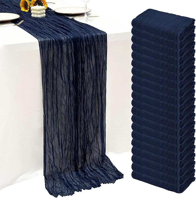 20Pack Navy Blue Cheesecloth Table Runner 10Ft Gauze Table Runner Navy Blue Cheese Cloth Table Runners Long Sheer Fabric Tablerunners for Wedding Party Bridal Shower Thanksgiving Christmas