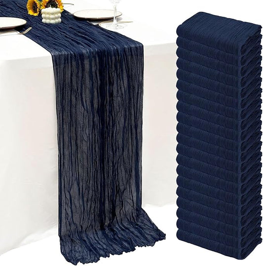 20Pack Navy Blue Cheesecloth Table Runner 10Ft Gauze Table Runner Navy Blue Cheese Cloth Table Runners Long Sheer Fabric Tablerunners for Wedding Party Bridal Shower Thanksgiving Christmas