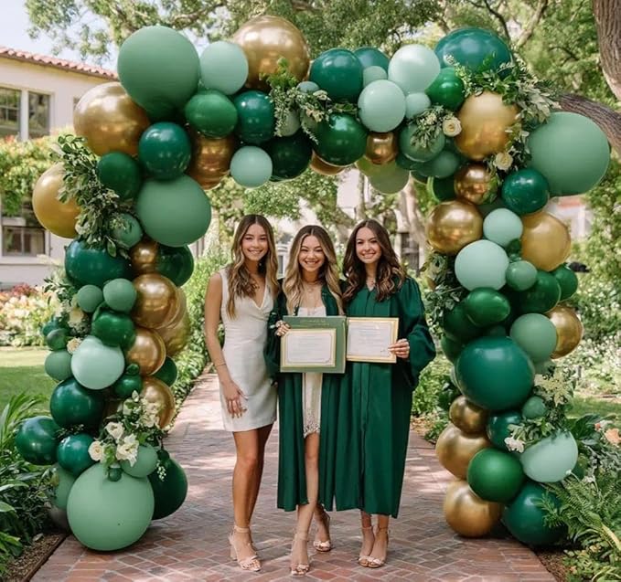 Green Gold Balloon Arch Double Stuffed Dark Sage Emerald Green Balloon Garland Kit Latex Metallic Balloons for Birthday Fathers Day Graduation Wedding Baby Shower Jungle Spring Party Decor