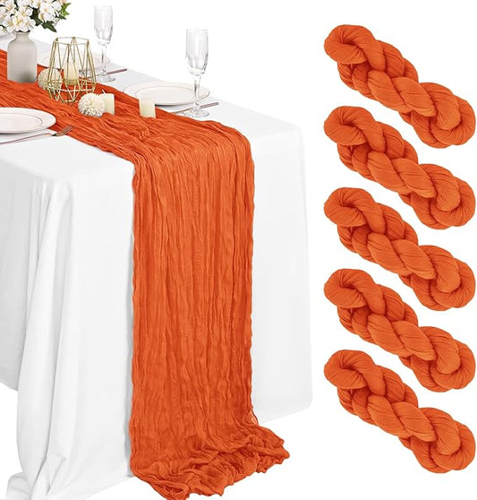 5 Packs Orange Cheesecloth Table Runner, 10Ft x 35" Orange Rustic Gauze Boho Wedding Table Runner Decoration, Wedding Party Bridal Shower Table Decor