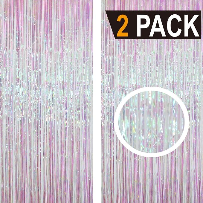 GOER 3.2 ft x 9.8 ft Metallic Tinsel Foil Fringe Curtains Party Photo Backdrop Party Streamers for Birthday,Graduation,New Year Eve Decorations Wedding Decor (2 Packs,Multicolor)