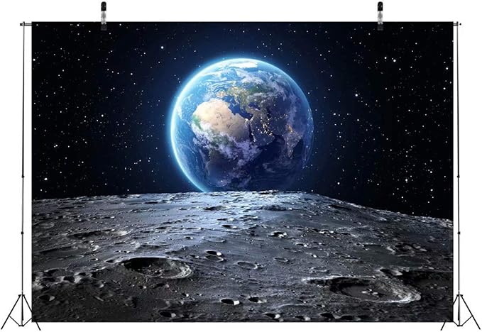 BELECO 7x5ft Fabric Outer Space Backdrop Universe Background Earth Moon Surface Furnished by NASA Planet Stars Photography Backdrop for Birthday Party Decoration Photoshoot Photo Background Props