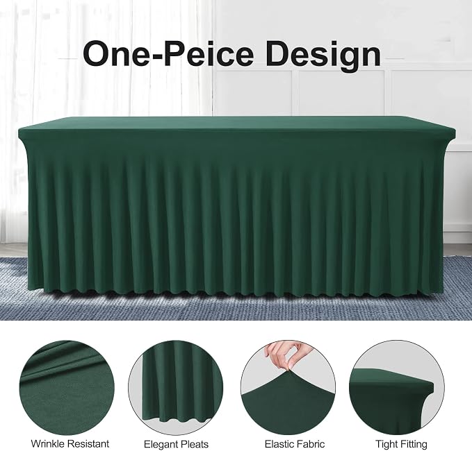 BDDC One-Piece Spandex Table Cover Skirt for 8FT Rectangle Tables | GRS-Certified Eco-Friendly Fabric, Elastic Fitted Ruffle Tablecloth, Washable, For Banquets, Weddings & Parties