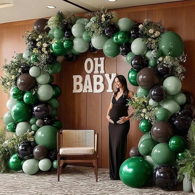 Black Green Brown Balloons Double Stuffed Dark Emerald Green Sage Balloon Garland Arch Kit for Camo Birthday Baby Shower Safari Jungle Army Graduation Party Decorations