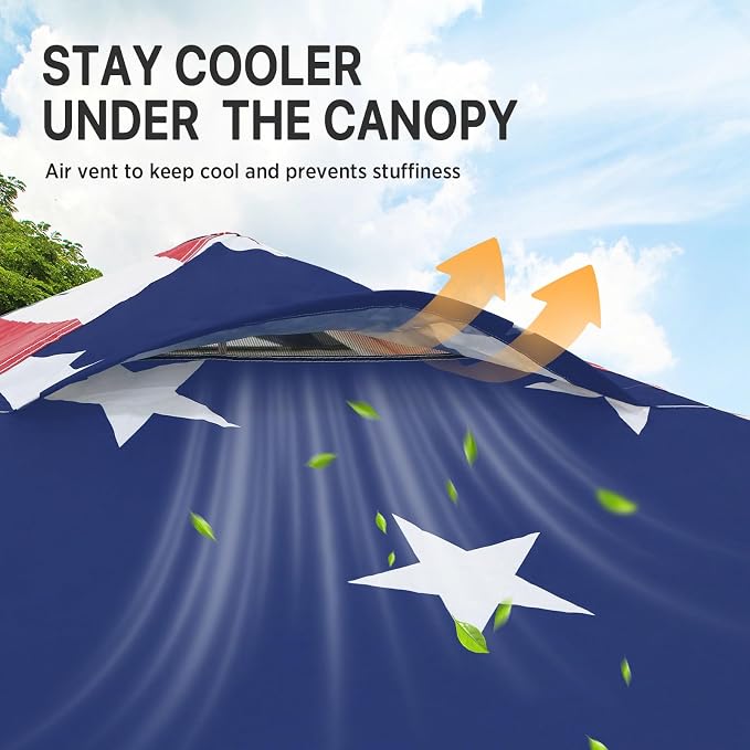 EAGLE PEAK Pop Up Canopy Tent with Wheeled Carry Bag, 8 Stakes, 4 Ropes, Easy Set Up Tent Canopy, 8x8 ft, American Flag
