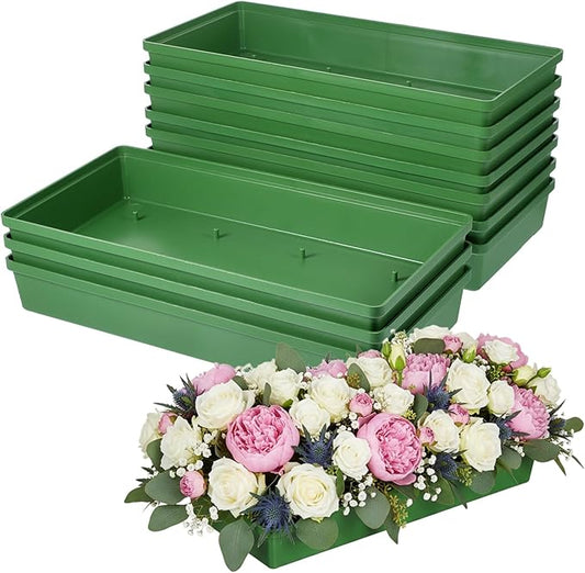 10pcs Floral Foam Trays for Flower Arrangement, Rectangle Floral Foam Holder, Plastic Mud Fixing Plates Flower Bowls for Centerpieces, Festival Wedding Party Decoration, 10.22x4.72x1.57in