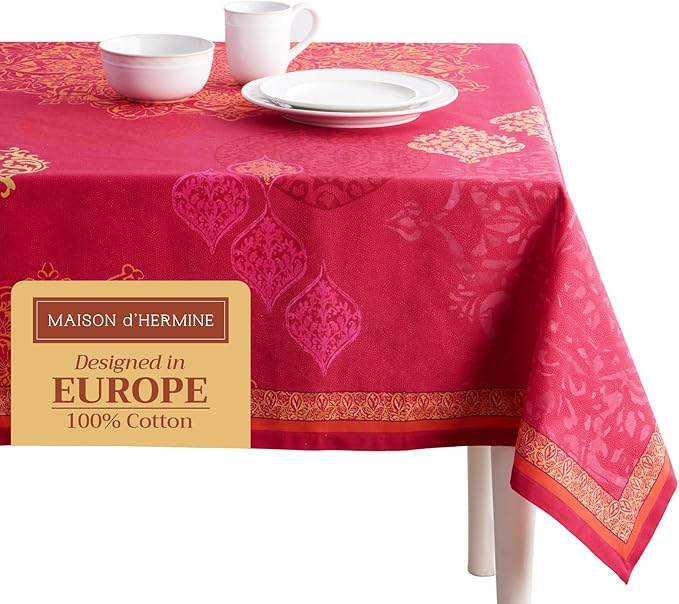 Maison d' Hermine Table Cloth Square Table 100% Cotton 54 x 54 Inches Fall Tablecloth Reusable Everyday Use for Thanksgiving Christmas Decorations Dining Farmhouse Party (Versailles)