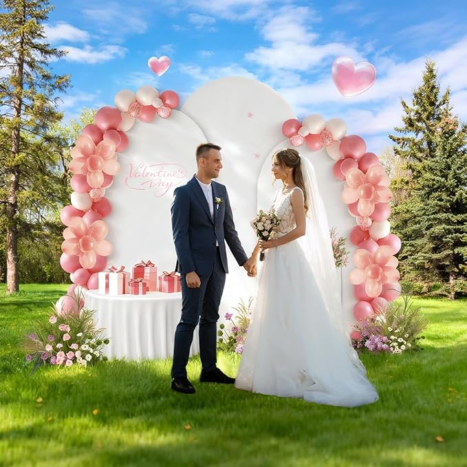 SuuWoee Arch Backdrop Stand Set of 3 With Cover (7.2FT+6FT+5FT),Gold Metal Wedding Arch Balloon Stand With Cover for Birthday Party Baby Shower Graduation Ceremony Decoration