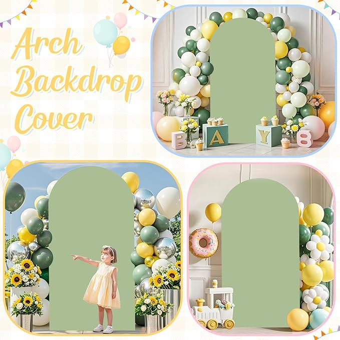 Sage Green Arch Cover 7.2FT Arch Backdrop Covers Round Top Wedding Arch Covers Stretchy Backdrop Spandex Fitted Wedding Arch Stand Covers for Happy Birthday Party Decoration