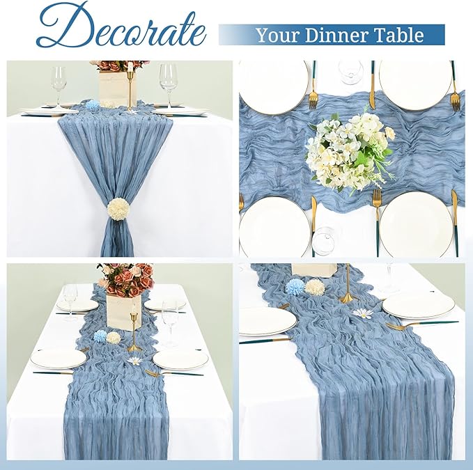 Pesonlook 16 Pack Cheesecloth Table Runner, 13Ft Boho Gauze Table Runner 35×157 Inch Rustic Romantic Long Table Runner for Wedding Party Bridal Shower Thanksgiving Christmas Decoration(Dusty Blue)