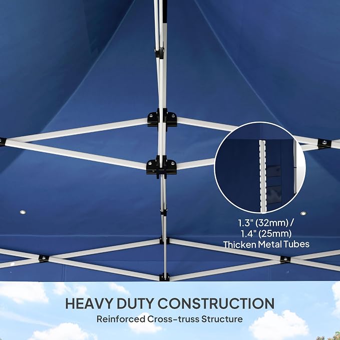 Outsunny 10' x 10' Heavy Duty Pop Up Canopy Tent with Sidewall and Trash Bags, UPF50+ Instant Sun Shelter, Height Adjustable, with Wheeled Bag, Sand Bags for Outdoor, Patio, Dark Blue