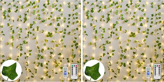 suddus Vines with Light for Bedroom, 400 LED Curtain Lights with Vines, 6.5ft x 6.5ft（2 Pack