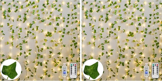 suddus Vines with Light for Bedroom, 400 LED Curtain Lights with Vines, 6.5ft x 6.5ft（2 Pack