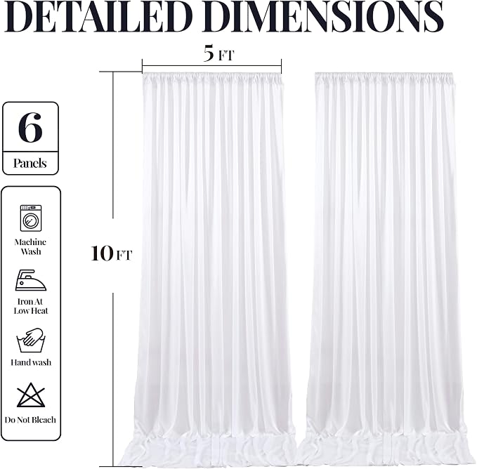30x10ft White Glitter Backdrop Curtain for Parties, Wrinkle Free Satin Photo Backdrop Drapes 6 Panels 5x10FT Shimmer Back Drop Cloth for Wedding Birthday Baby Shower Photography Background Decor
