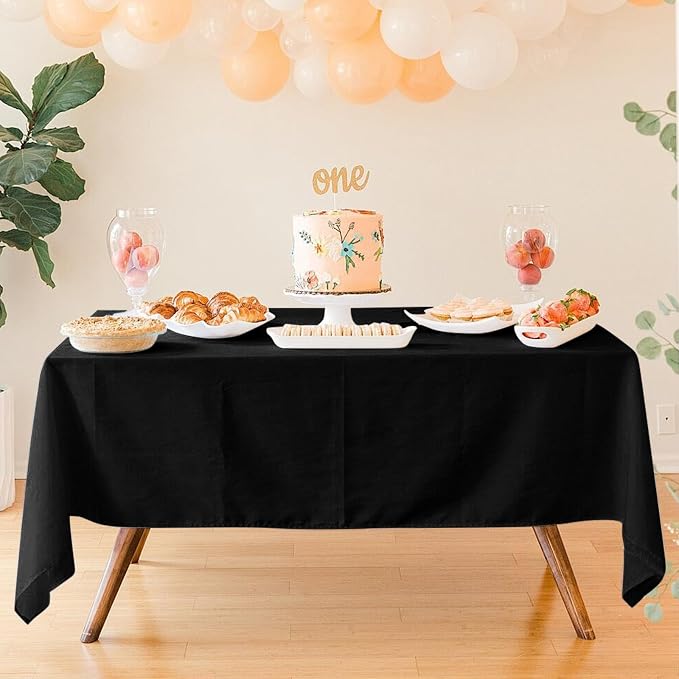 60x84 Table Cloth - 6 Pack Rectangular Black Washable Stain and Wrinkle Resistant Polyester Table Cover for Dining Tables, Various Parties and Camping (Black)