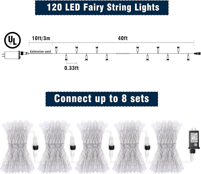 120 LED Christmas Lights Outdoor Waterproof, Red and Green String Lights Indoor Clear Wire, Connectable 8 Modes Plug in Fairy String Lights for Tree Christmas Halloween Decorations