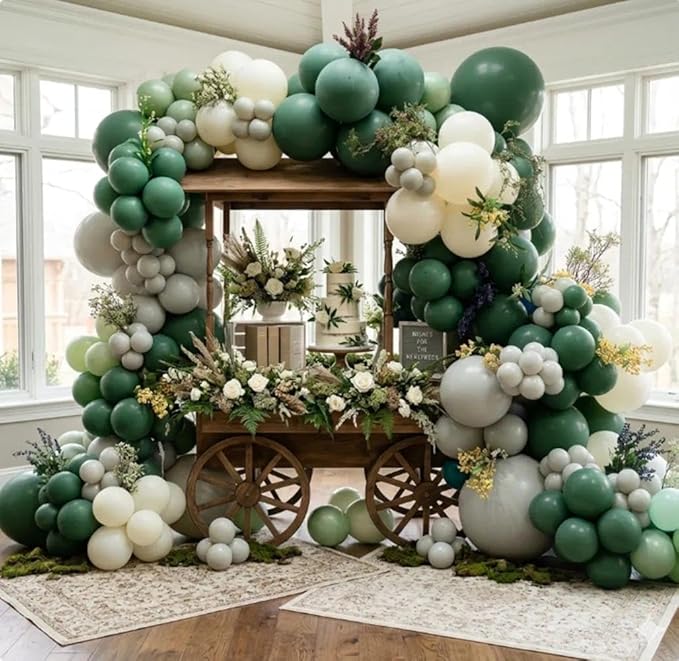 Pastel Green Balloon Garland Kit Different Sizes Double Stuffed Balloons Latex Sage Balloon Jungle Green Arch For Birthday Safari Baby Shower Gender Reveal Bridal Boho Party
