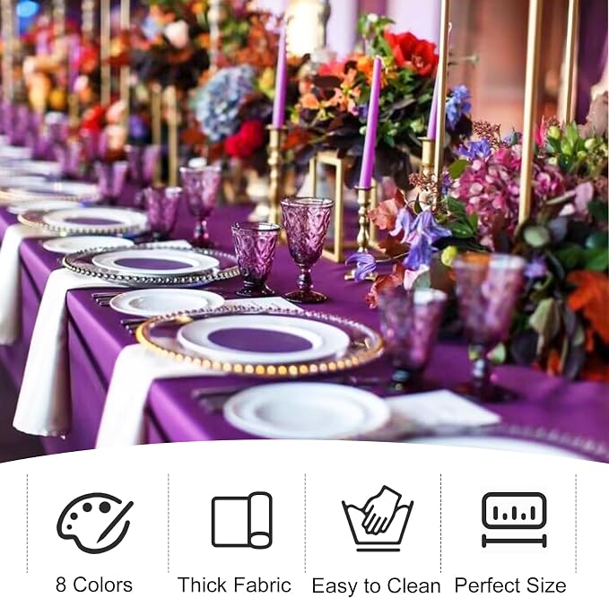4 Pack Rectangle Tablecloth 90x132Inch Purple Rectangle Tables Washable Polyester Table Cover for Wedding Dining Table Buffet Parties Banquet Decoration（Purple）