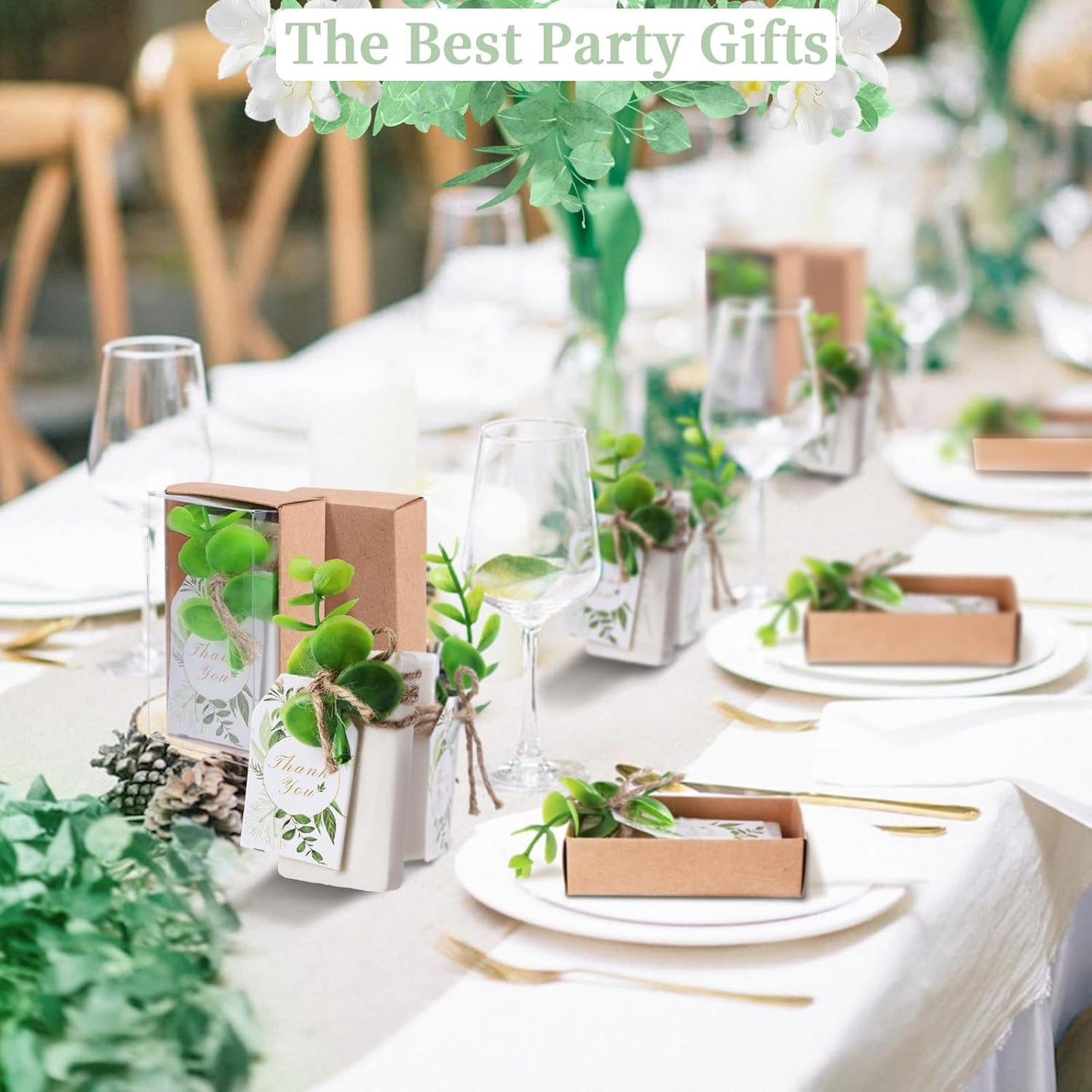 50PCS Handmade Soap Wedding Favor Mini Soap Bars Gifts for Bridal Shower Baby Shower Soap Party Favors for Theme Party Decorations with Mini Dried Flowers Thank You Kraft Paper Packaging Box