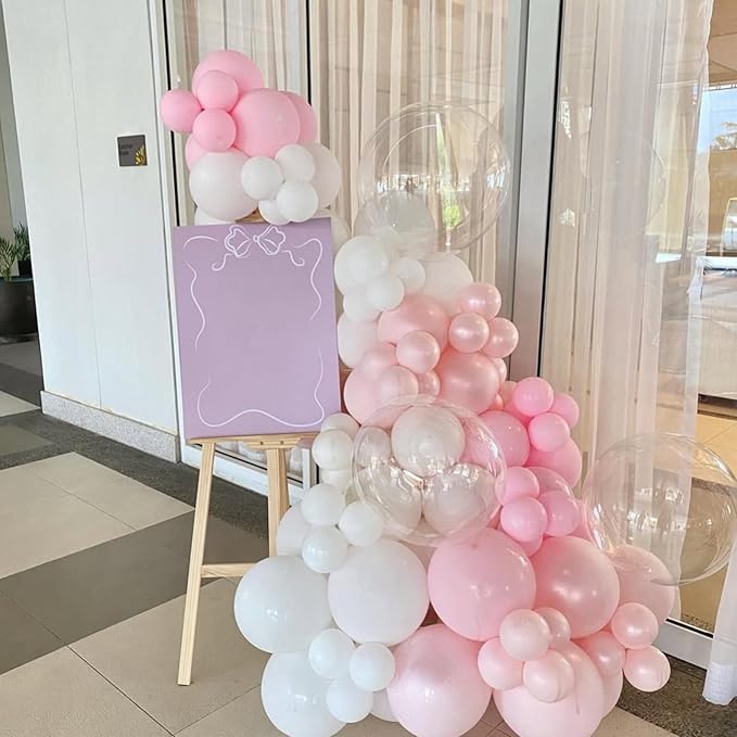 Pink and White Balloon Arch, Light Pastel Pink Pearl White Sand Balloon Garland Kit, Matte Latex Balloons Different Sizes for Bridal Shower Gender Reveal Birthday Wedding Engagement Party Decor
