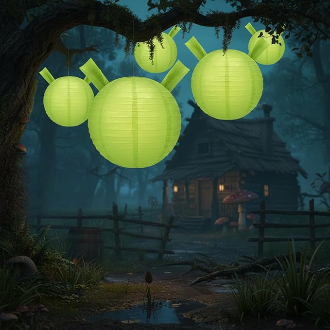 Swamp Party Decorations Green Paper Lanterns Chinese Hanging Round Paper Lanterns Decorative for Birthday Wedding Baby Shower Decorations