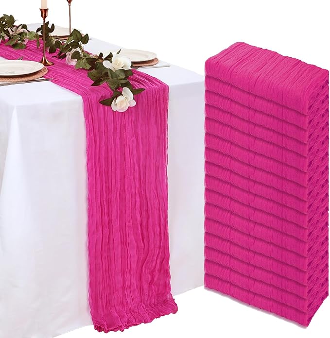 16 Pack Hot Pink Cheesecloth Table Runner 10ft Boho Gauze Fabric 120 Inch Cheese Cloth Table Runner Rustic Sheer for Holiday Baby Shower Party Décor Home Wedding Decoration