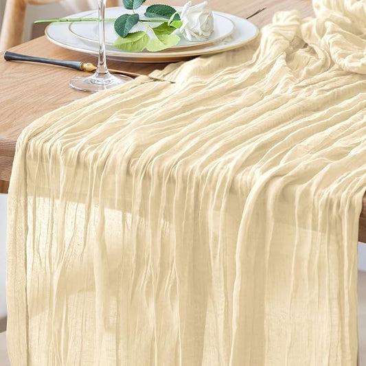 Table Runner Cheesecloth 10FT Beige Boho Gauze Cheese Cloth Rustic Sheer Table Runners for Wedding Bridal Baby Shower Party Decoration