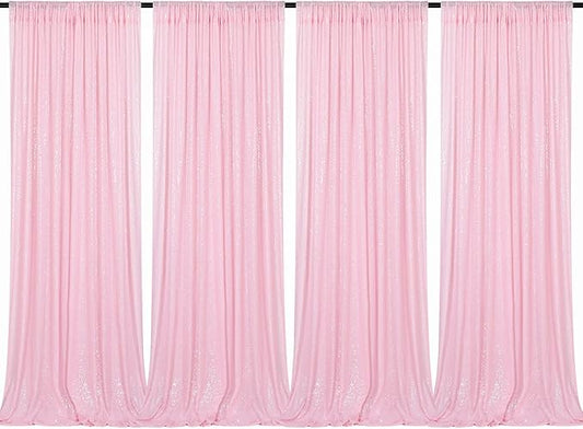 B-COOL Pink Sequin Backdrop Curtains 2ftx8ft Pink Party Backdrop 4 Panels Baby Shower Photo Backdrop Party Backdrop Curtain
