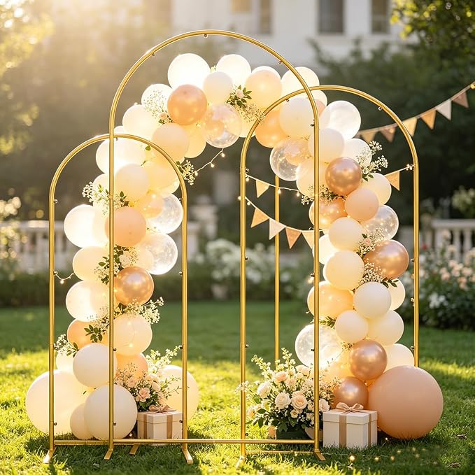 Wedding Arch Backdrop Stand and Cover Set, White, 6FT/6.6FT/7.2FT | Metal Arch Backdrop Stand, High Elasticity Arch Cover, For Wedding Birthday Baby Shower Celebration