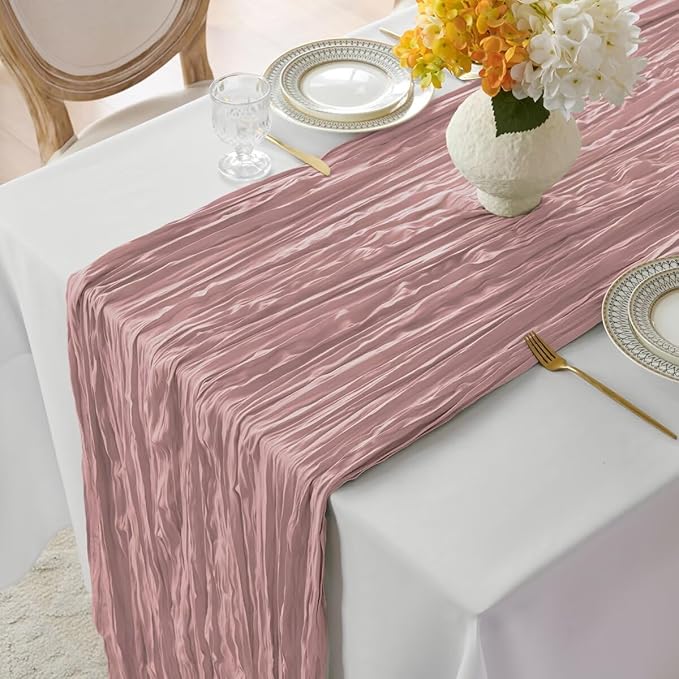 6 Pack Dusty Pink Cheesecloth Table Runner 35"×120" Gauze Fabric Table Runner Rustic Sheer Runner for Wedding Birthday Baby Shower Party Table Decoration Dusty Pink 6 Pack