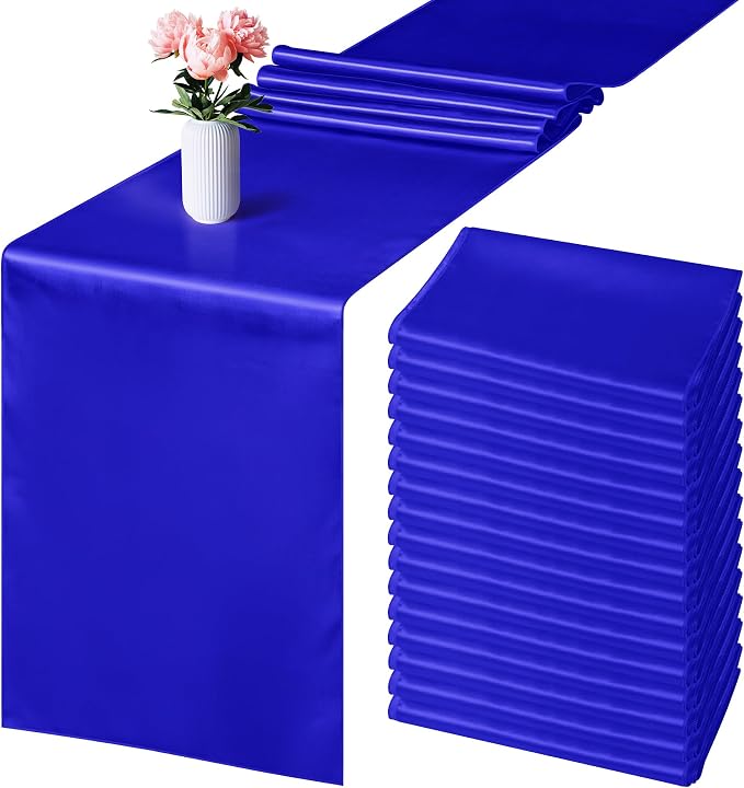 Aneco 4 Pack Satin Table Runner 12 x 108Inch Long Bright Silk and Smooth Fabric Party Table Runner for Wedding Banquet Party Decoration- Royal Blue