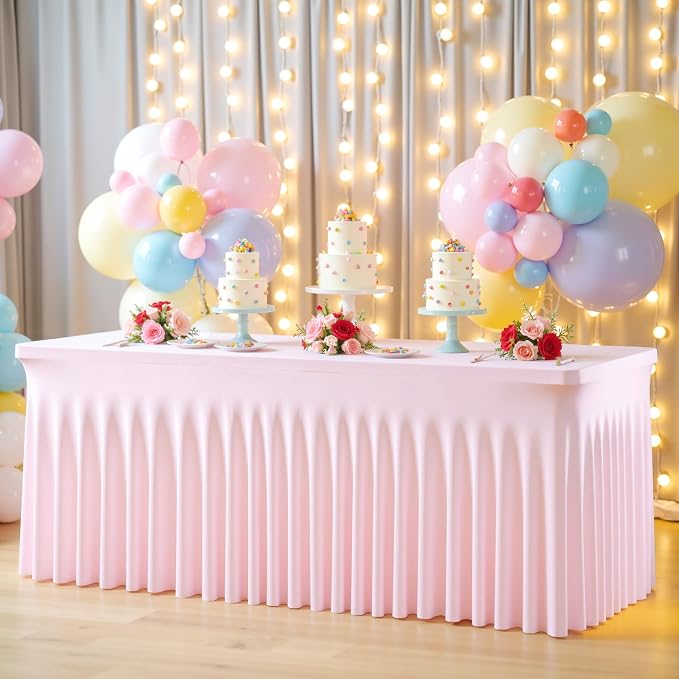 gogoparti 6 Pack Spandex Pink Fitted Table Cloth for 8ft Rectangle Tables Pink Stretch Tablecloth Table Covers Skirt Banquet Tablecloths Wrinkle Free Tablecloth for Parties Wedding