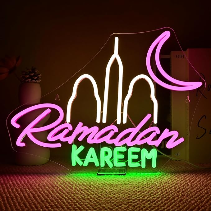 Ramadan Kareem Neon Sign Islamic Led Neon Lights Ramadan Festival Window For Wall Decor Dimmable Light Up Sign For Muslim Door Living Room Bedroom Home House Party Club Decoration Gifts