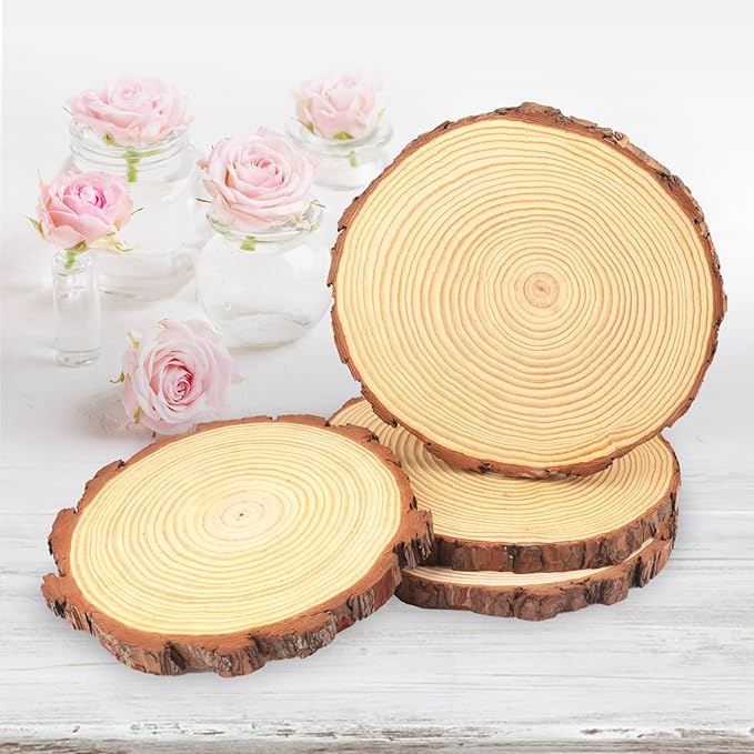 6 PCS 8-9 Inch Natural Wood Slices, Unfinished Pine Wood Slices with Barks for DIY Crafts, Christmas Rustic Wedding Ornaments and Centerpieces,by GNIEMCKIN
