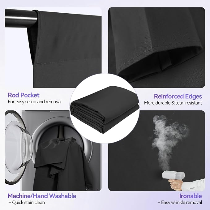 EMART 8.5 x 10 ft Adjustable Photo Backdrop Stand Kit with 12 x 10 ft Portable Black Backdrop, Background Holder Support System Kit for Photography, Party, Live Game, Interviews, YouTube, TIK Tok