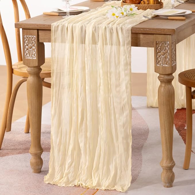 MLMC 2 Pack Beige Cheesecloth Table Runner 10ft Cream Rustic Gauze Cheese Cloth Table Runner 35x120 Inches Sheer Cloth Centerpiece for Wedding Baby Bridal Shower Home Decor