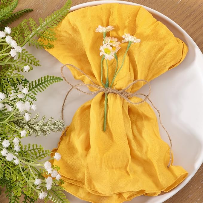 60pcs Gold Cheesecloth Napkins Spring Washable Boho Rustic Gauze Table Cloth Napkins Bulk 21x21 Inches for Wedding Party Bridal Baby Shower Birthday Table Decor