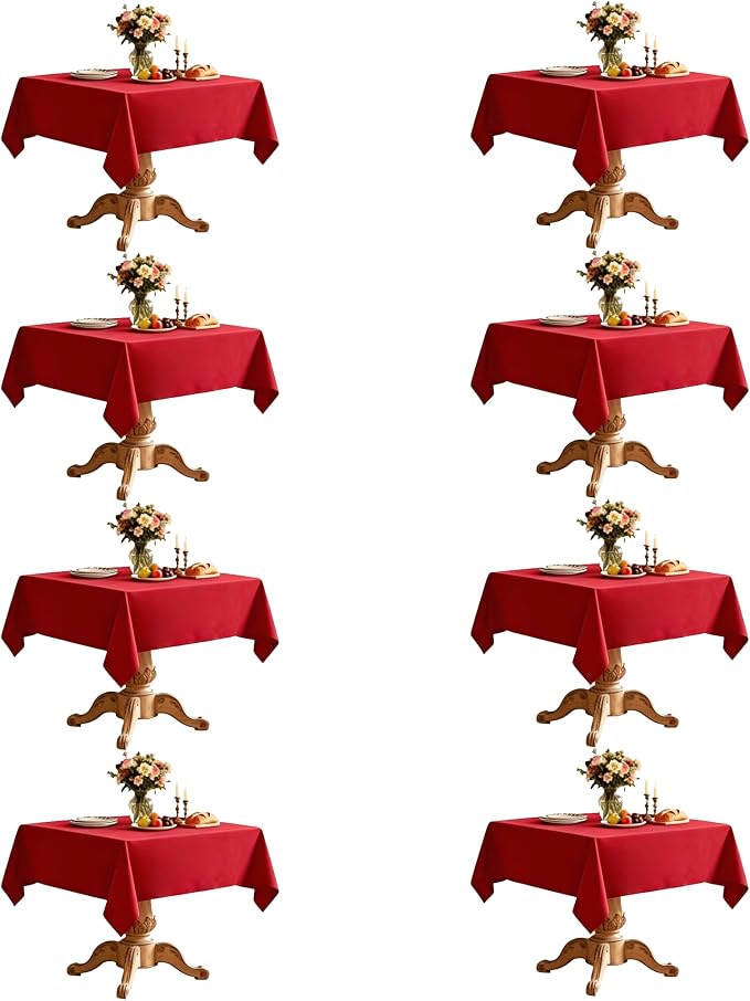 8 Pack Red Square Tablecloth 54x54 Inch Table Cloth for Square Tables, Wrinkle Resistant Washable Polyester Fabric for Dining Banquet Wedding Party