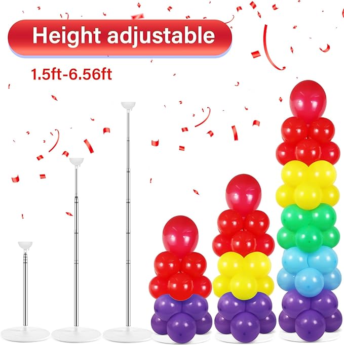 2 Sets Rainbow Balloon Column Stand Kit with 100 Graduation Adjustable Balloons Tower Stand with Bases for Floor Assorted Colors Column for Spring Mother's Day Birthday Wedding Party Decor