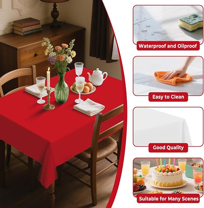 54IN X 320FT Plastic Table Cover Roll with Cutter Box, Cut to Size Plastic Table Cloths for Parties, Birthday, Disposable Tablecloth Roll for All Shape Tables (Red, 54 Inch X 320 Feet)