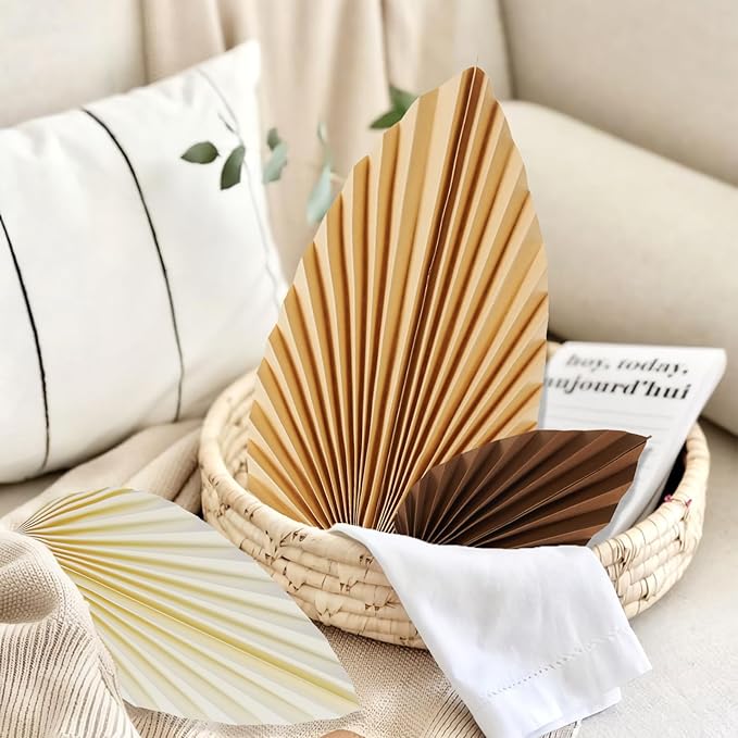 SUNBEAUTY Boho Paper Fans Party Decorations Paper Leaves for Decoration Natural Party Decorations Paper Fans Classroom Decoration Paper Fans Backdrop Decor Brown Birthday Decorations,Set of 9