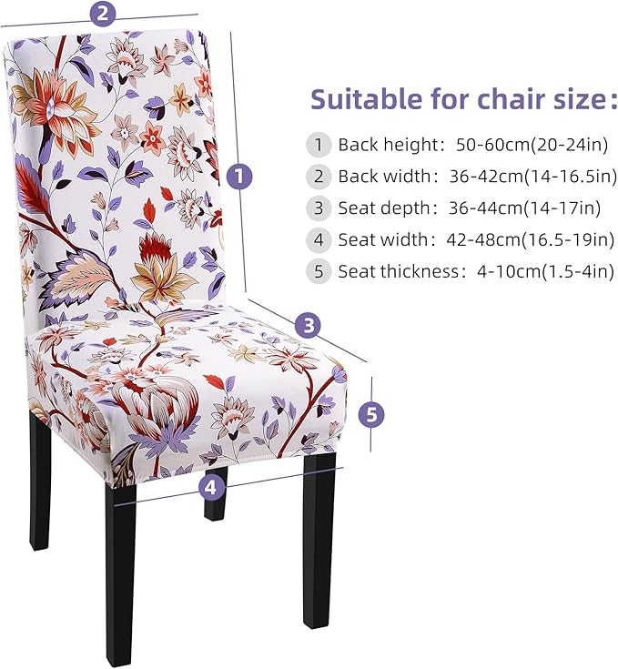 Fuloon Chair Covers for Dining Room 4 Pack, Printed Stretch Dining Slipcovers, Washable Kitchen Slip Covers for Parson Chair, Flower Cluster Printed, Set of 4
