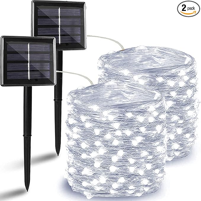 Solar String Lights Outdoor, 2 Pack 144FT 400 LED Solar Twinkle Lights for Outside Waterproof, Copper Wire with 8 Lighting Modes Fairy Lights for Garden Tree Birthday Xmas Patio Decor(Cool White)