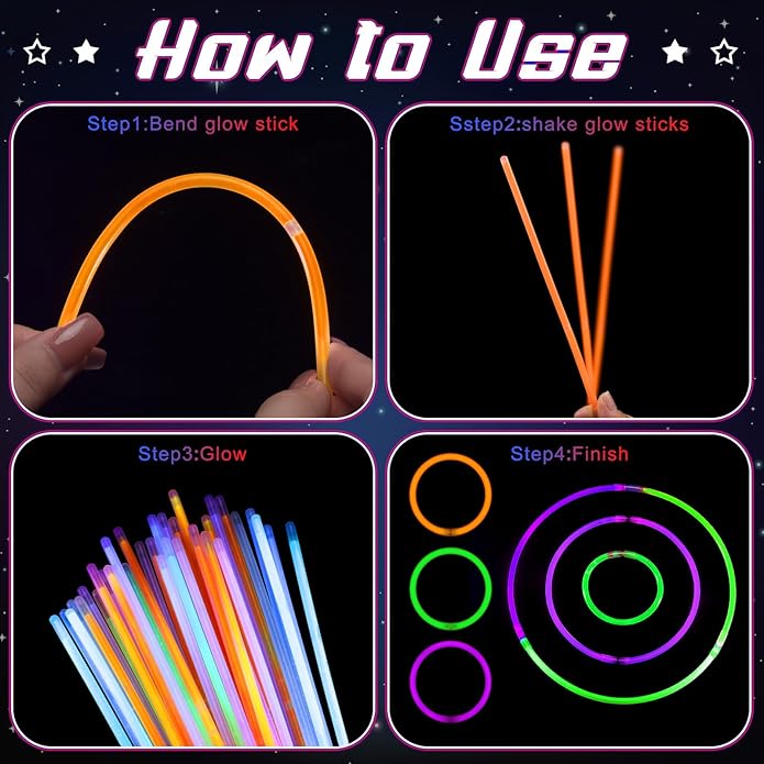 240 Glow Sticks Bulk Party Favor Pack - Halloween Glow in the Dark 8" Necklaces and Bracelets With Connector - Neon for Adult Christmas Birthday Party