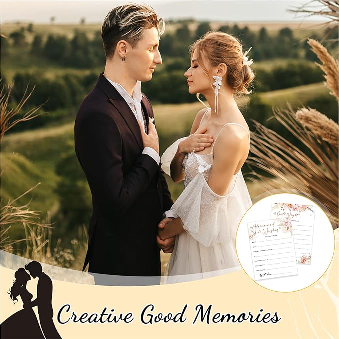 Silipull Bridal Shower Games Set for 50 Guests Includes Bingo, He Said She Said, Scramble, Would She Rather, Advice and Wishes Wedding Games Double Sided with Wooden Box, 20 Pencils (Boho)