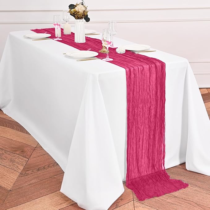 12 Pack Hot Pink Table Runner 10Ft Cheesecloth Table Runner Rustic Gauze Table Runners Romantic Long Sheer Fabric Cheese Cloth Table Runners for Wedding Party Bridal Baby Shower